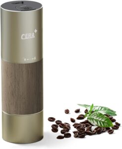 CERA+ Burr Macinacaffè in grani elettrico, design oro, compatto e ideale per uso domestico e in viaggio