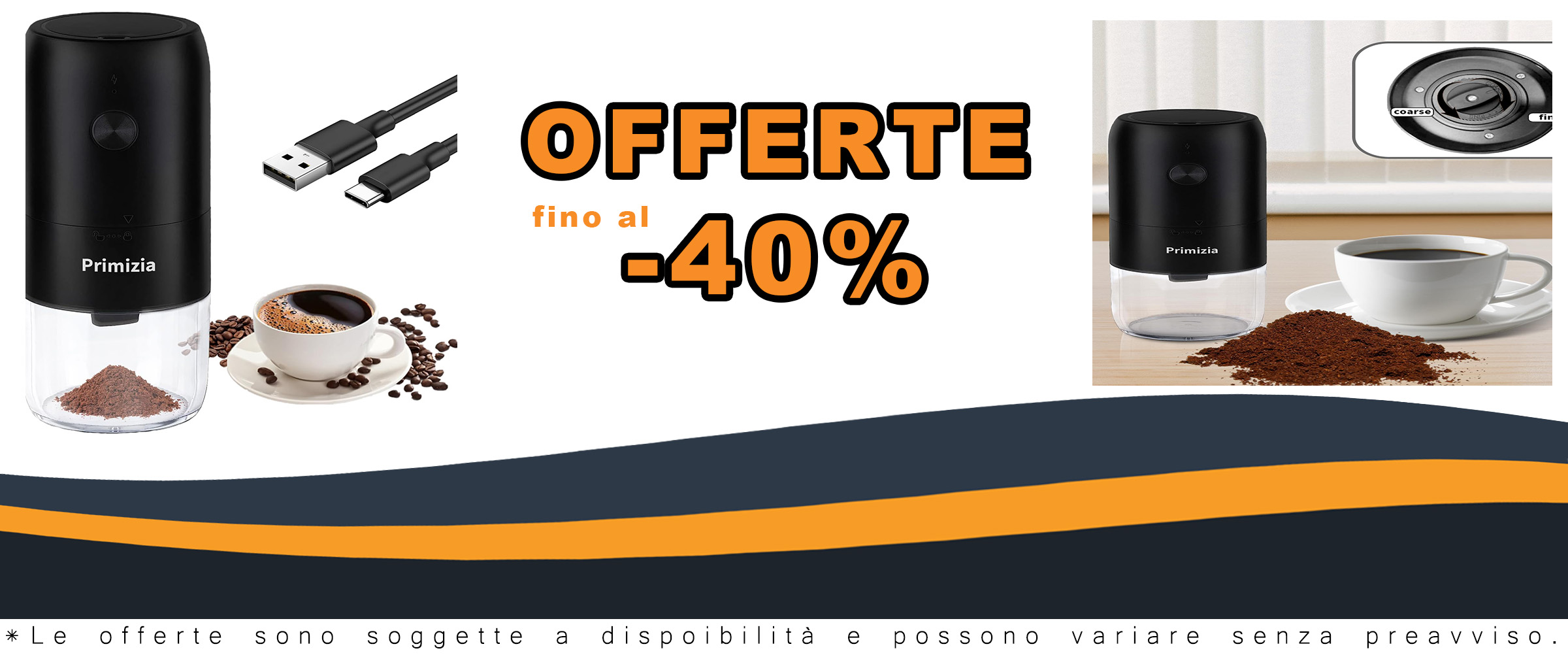 Immagine del Macina Caffè Elettrico Ricaricabile Primizia con design elegante e funzionalità di macinatura regolabile in ceramica