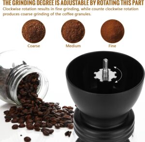 Royouzi Macina Caffè Manuale in acciaio inox con maniglia ergonomica, barattoli di vetro e spazzola per la pulizia.
