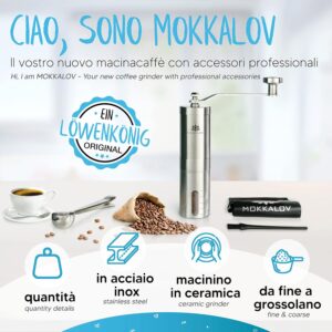 MOKKALOV Macinacaffè Manuale in acciaio inox, regolabile e facile da usare  