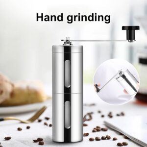 Macinacaffè manuale portatile in acciaio inox, ideale per casa, ufficio e viaggi, con regolazione macinatura per caffè perfetto.