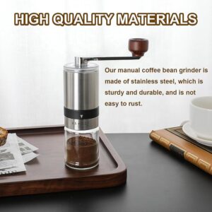 Macinacaffè manuale in acciaio inox con macina in ceramica regolabile, perfetto per caffè espresso e caffè francese.