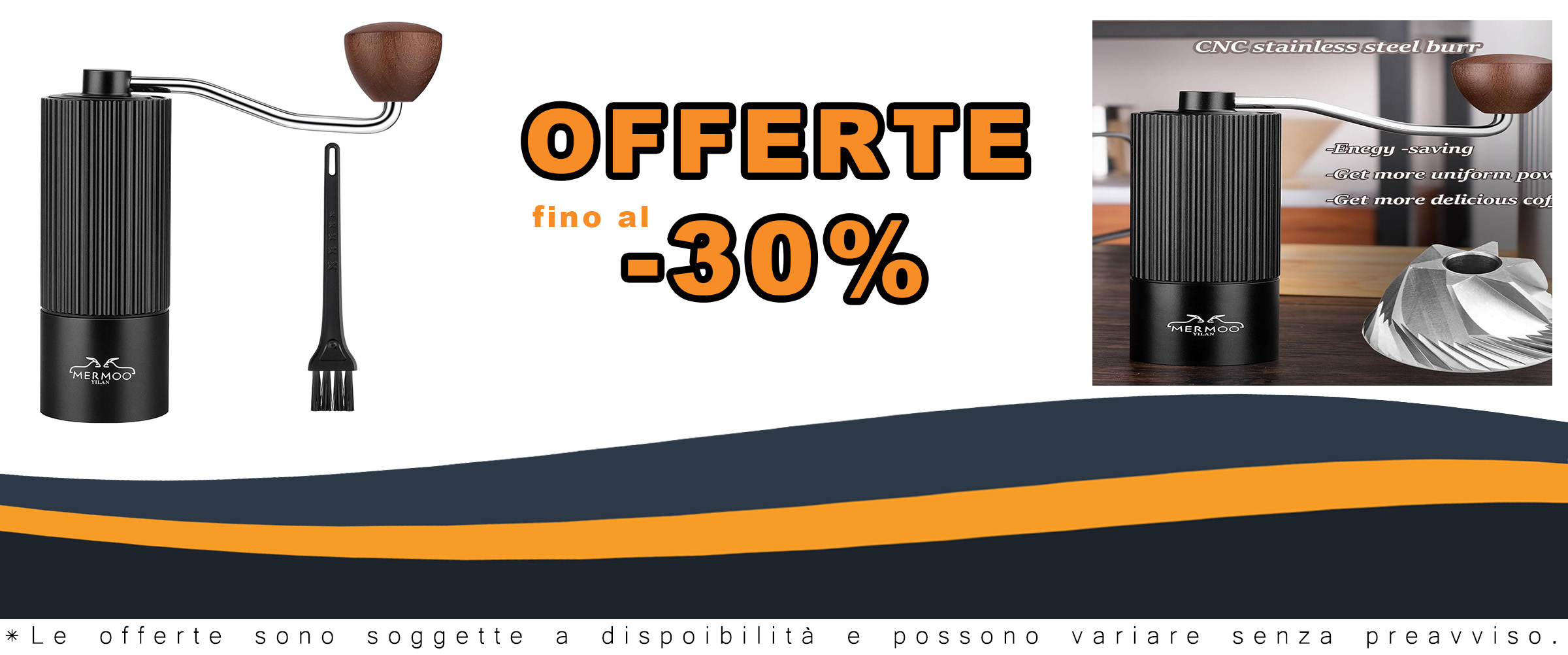 Mermoo Yilan Macinacaffè Manuale in lega di alluminio, macina per fagioli a mano in acciaio inox CNC 420, colore nero, ideale per casa, campeggio e viaggi.