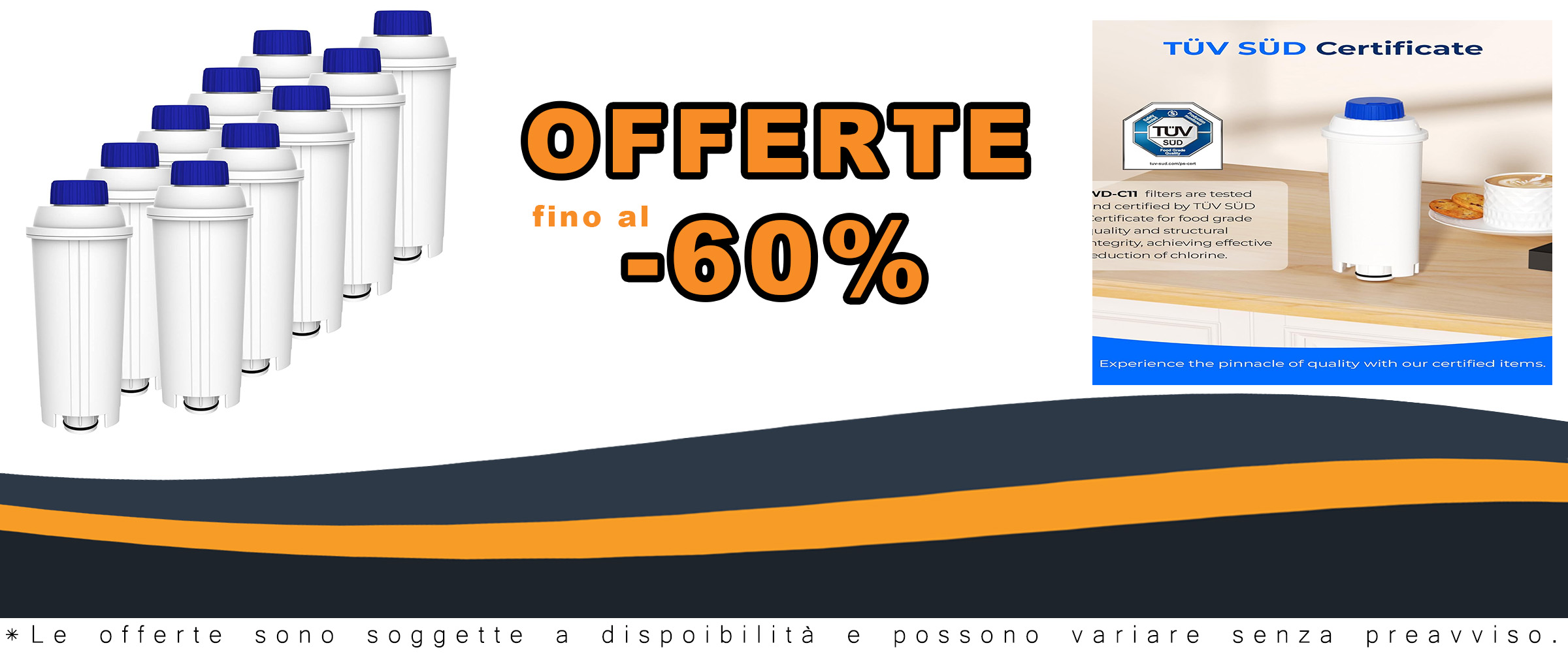 Filtro Acqua Waterdrop compatibile con macchine da caffè DELONGHI, certificato TÜV SÜD, per una qualità superiore del caffè