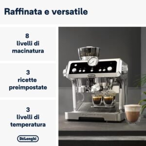 De'Longhi la Specialista Prestigio EC9355.M in un ambiente moderno, evidenziando il design elegante e le funzioni avanzate.