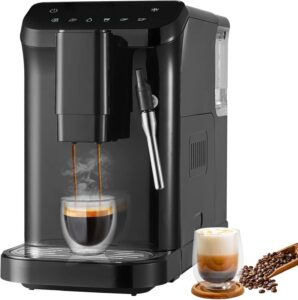 VEVOR Macchina per Caffè Espresso Automatica con lancia vapore e macinacaffè regolabile a 15 livelli