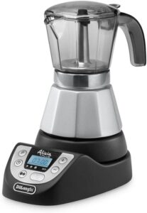 De'Longhi Alicia PLUS EMKP42.B Caffettiera Moka Elettrica in nero e argento, elegante e pratica per il caffè caldo in pochi minuti.