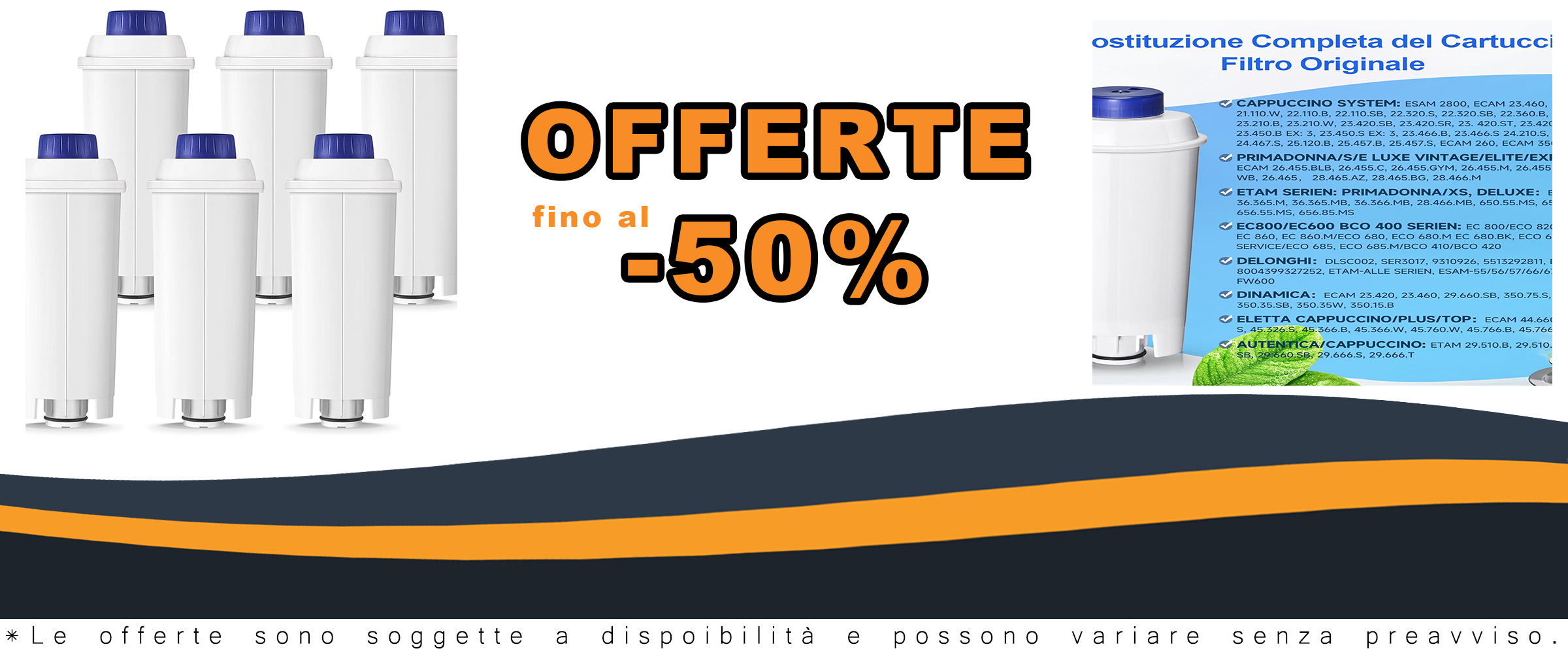 Molifal Filtro acqua compatibile con macchine Delonghi, confezione da 6 pezzi