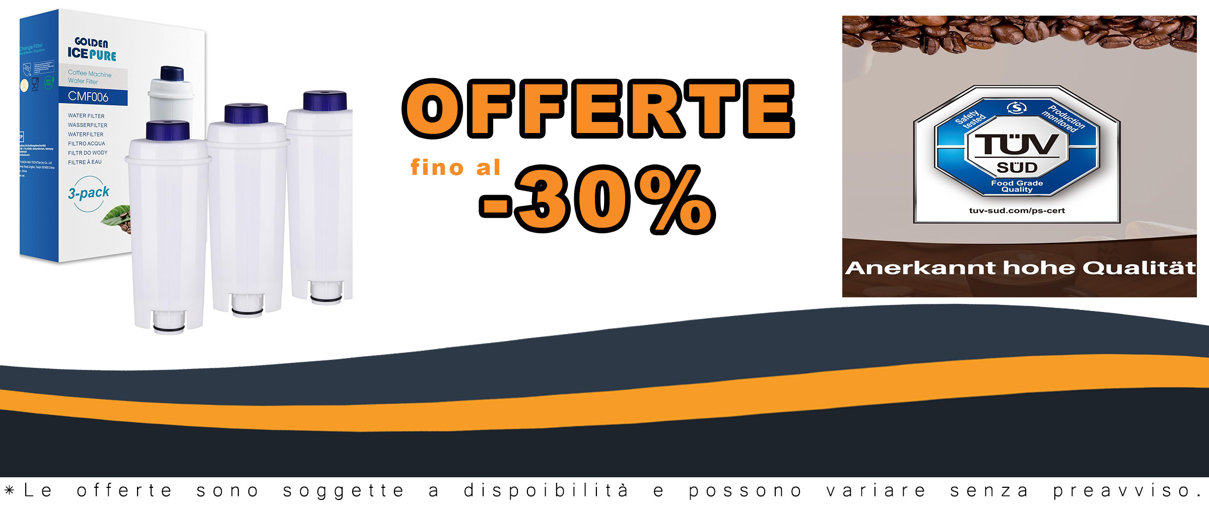 Filtro acqua GOLDEN ICEPURE compatibile con macchine da caffè De'Longhi, 3 pezzi