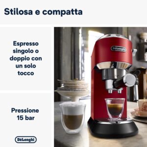 De'Longhi Dedica EC685.R, macchina caffè manuale rossa con montalatte per cappuccini