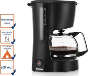Tristar CM-1246 - Macchina per caffè con caraffa removibile e design elegante in nero, ideale per 6 tazze di caffè