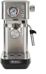 Ariete 1381 macchina da caffè con manometro, compatibile con cialde ESE e caffè in polvere, elegante design Silver