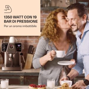 Klarstein Macchinetta Caffè Espresso 1.8 L in acciaio inox con montalatte e piedini antiscivolo, perfetta per caffè espresso, cappuccino e caffè macinato.