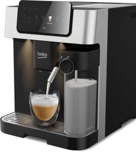 Beko CEG7304X - Macchina da caffè automatica con lattiera, design elegante e funzionalità avanzate.