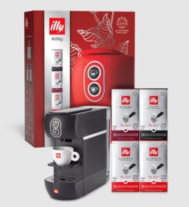 Macchina da caffè illy XMAS Bundle, nera, con 72 cialde per un'esperienza di caffè perfetta