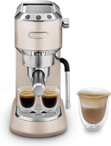 De'Longhi Dedica Arte EC885.BG, macchina manuale da caffè espresso e cappuccino, beige, lancia vapore professionale, filtro singolo e doppio