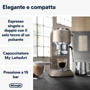 De'Longhi Dedica Arte EC885.BG, macchina manuale da caffè espresso e cappuccino, beige, lancia vapore professionale, filtro singolo e doppio