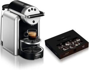 Nespresso Zenius - Macchina da caffè automatica professionale in argento per piccoli uffici con 50 capsule