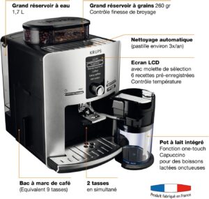 Krups macchina per caffè espresso con macinacaffè e montalatte in acciaio inox professionale argento, perfetta per un caffè di qualità