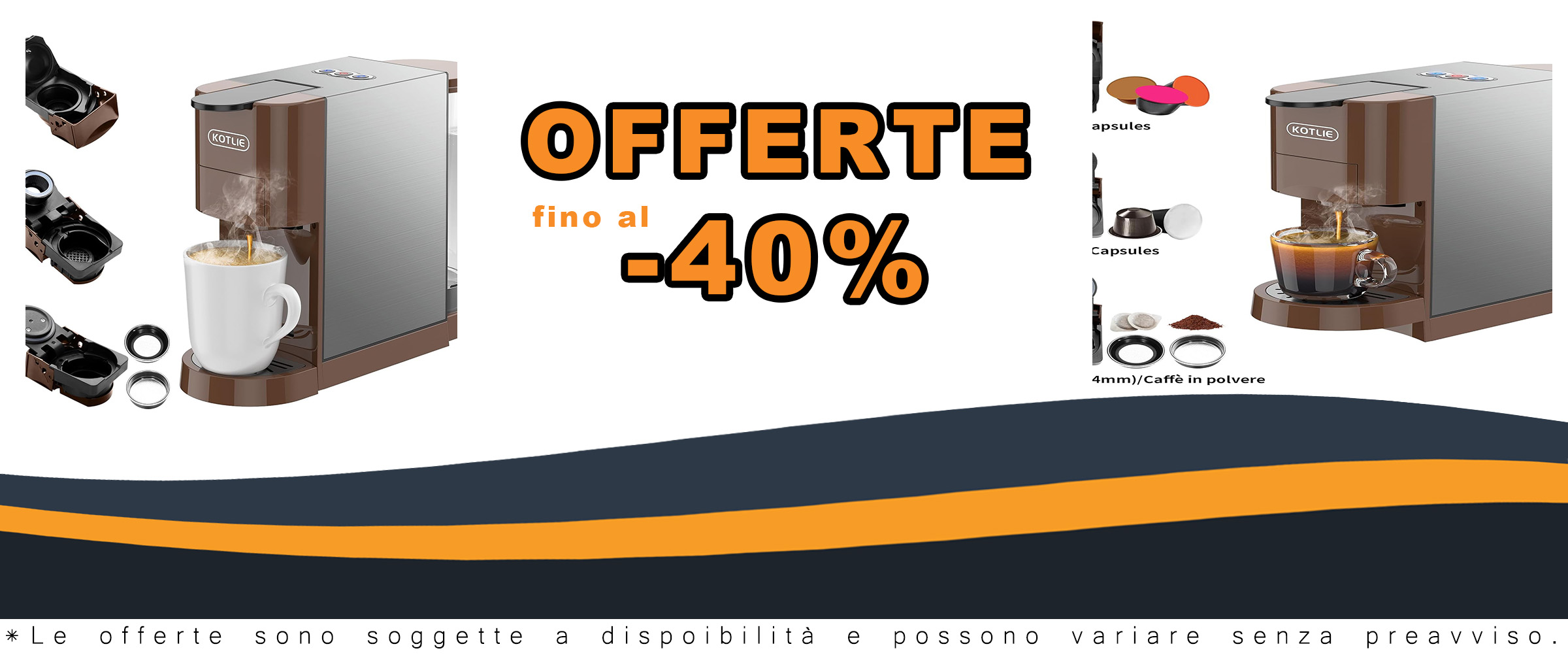 KOTLIE AC-513H 4 in 1 Macchina da caffè, versatile e compatibile con caffè macinato e capsule, 3 altezze regolabili
