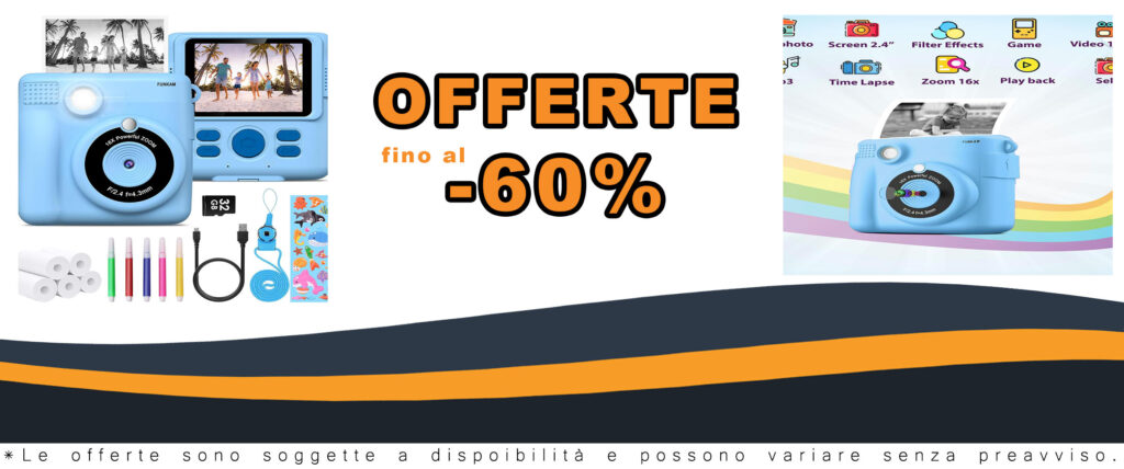 FUNKAM Macchina Fotografica Bambini Istantanea, fotocamera per bambini con design colorato e schermo HD da 2,4"