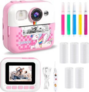 Macchina fotografica istantanea per bambini con schermo LCD da 2,4 pollici e stampa immediata, ideale come regalo di Natale.