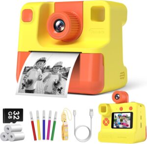 GREENKINDER Macchina Fotografica Bambini Istantanea con lente 180° flip e scheda 32GB, perfetta per scatti creativi