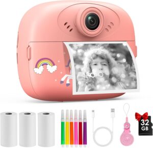 Fotocamera per bambini con stampa istantanea, ideale per ragazzi e ragazze di età 3-12 anni, con foto 1080p.