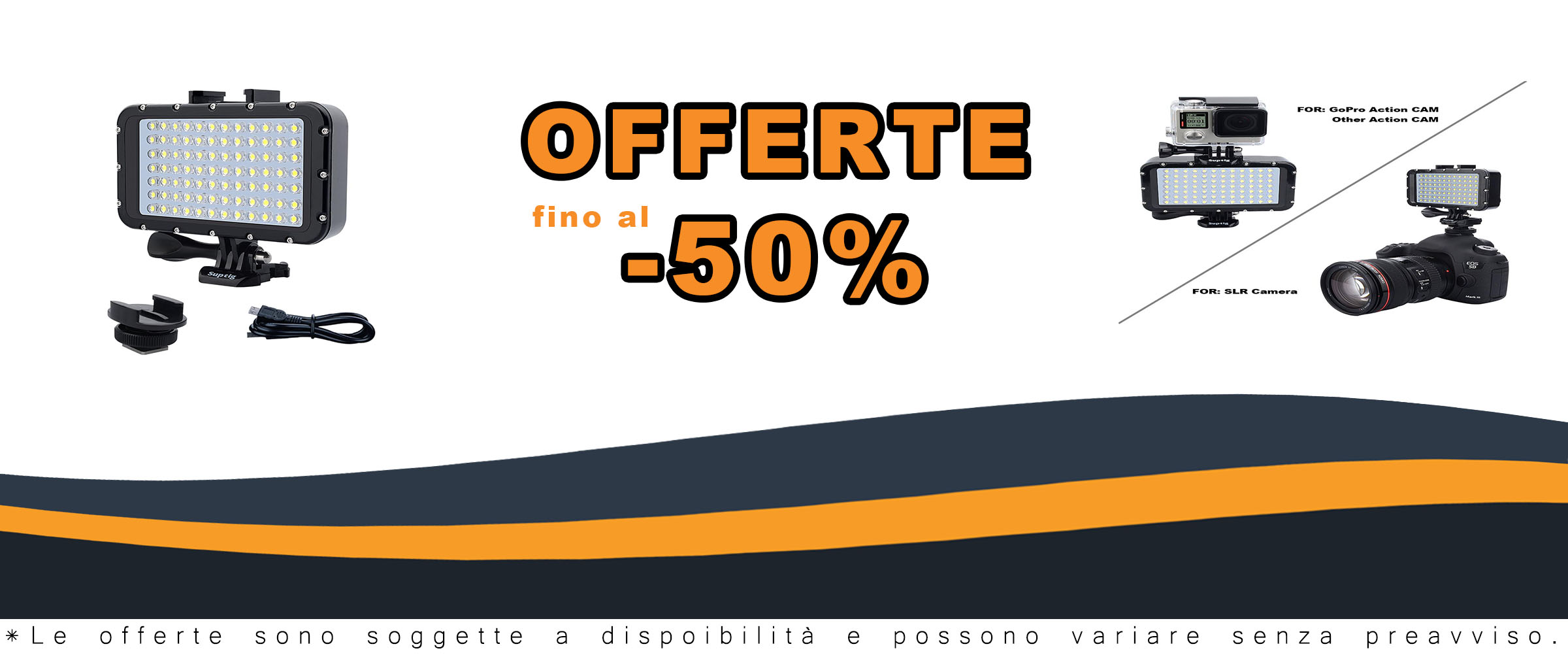 Luce subacquea Suptig con 84 LED, perfetta per immersioni fino a 50 metri, compatibile con GoPro, Canon, Nikon e altre fotocamere SLR.
