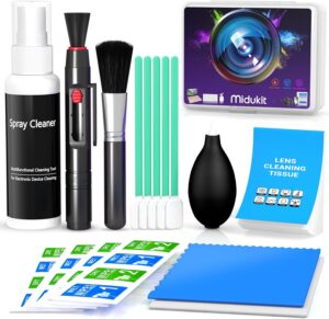 Kit Pulizia Macchina Fotografica compatibile con Canon, Sony e Nikon, ideale per la manutenzione di obiettivi e sensori.