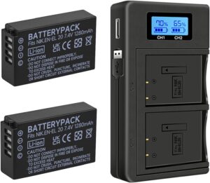 Batterie EN-EL20 e caricatore USB doppio per fotocamere Nikon con display LCD intelligente