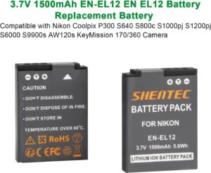 Caricabatterie Shentec EN-EL12 per Nikon, compatibile con diversi modelli di fotocamere