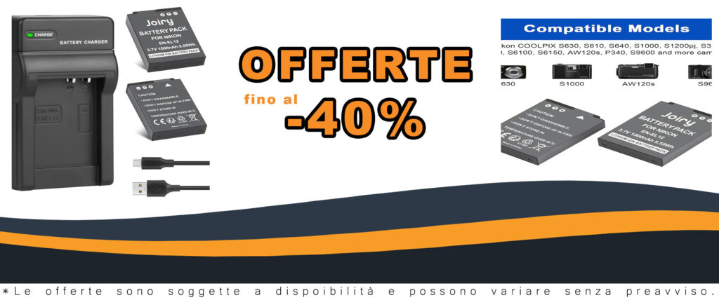Batteria di ricambio Joiry 2X EN-EL12 con caricatore per fotocamere Nikon