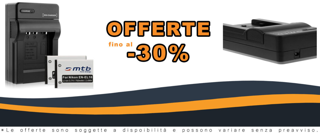 Kit 2 Batterie e Caricabatteria per Nikon EN-EL10 compatibile con Coolpix S60, S200, S203, S205, S210