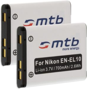 Batteria EN-EL10 per Nikon Coolpix, compatibile con vari modelli, lunga durata e ricaricabile.
