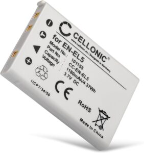 Batteria CELLONIC EN-EL5 compatibile con fotocamere Nikon, con una capacità di 1180mAh, ideale per lunghe sessioni fotografiche.