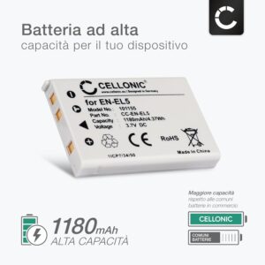 Batteria CELLONIC EN-EL5 compatibile con fotocamere Nikon, con una capacità di 1180mAh, ideale per lunghe sessioni fotografiche.