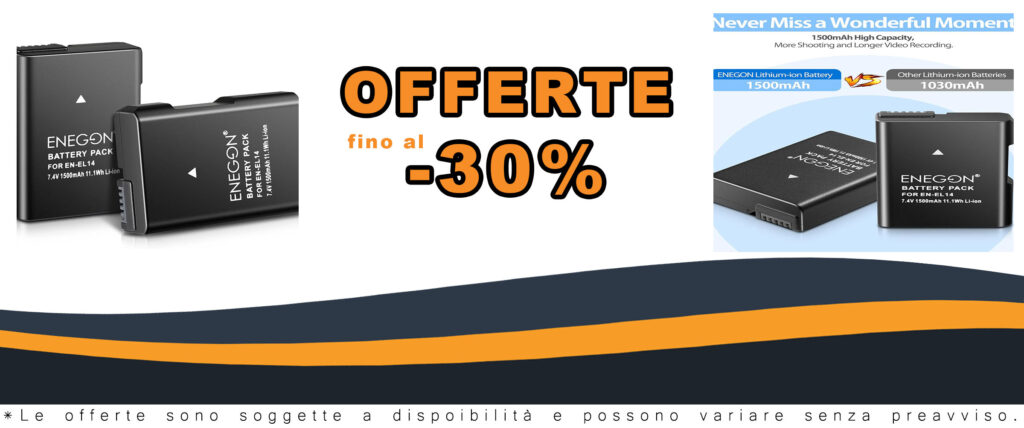 Batteria ENEGON EN-EL14 ricaricabile compatibile con fotocamere Nikon D5600, D5100 e altri modelli.