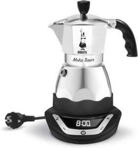 Bialetti Moka Timer, caffettiera elettrica con timer incorporato, pronta per preparare 6 tazze di caffè