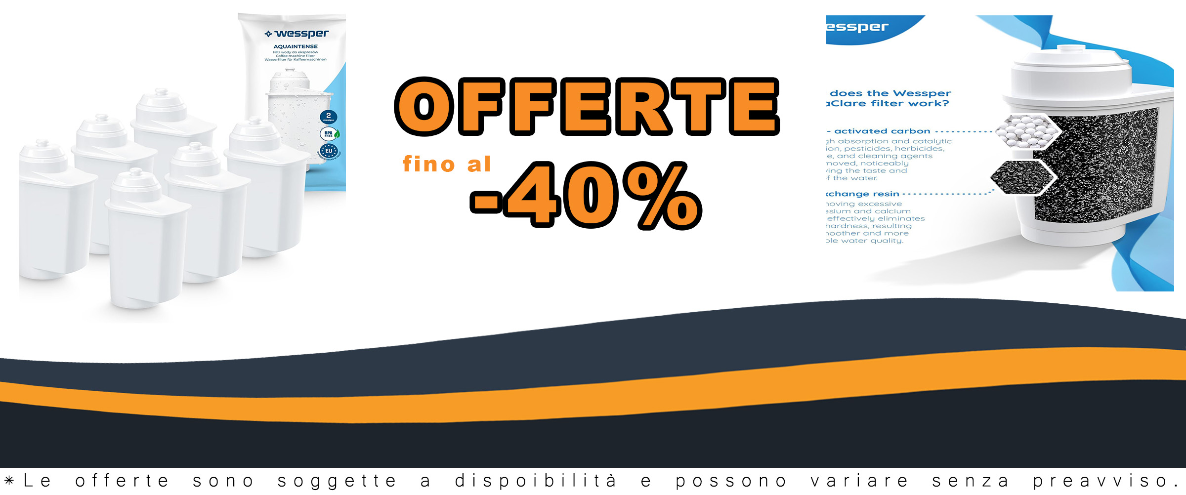 Cartuccia filtro acqua Wessper da 6 pezzi compatibile con macchine da caffè Siemens EQ e Bosch