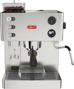 Lelit Kate PL82T, macchina da caffè con montalatte e macinacaffè integrato, display LCC per il controllo dei parametri