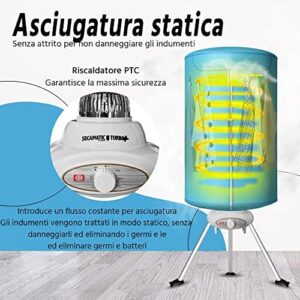 Asciugatrice portatile Secamatic Turbo Plus, compatta e ad aria calda da 1000W, ideale per un’asciugatura rapida ed efficiente.