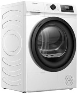 Hisense DHQE800BW2 Asciugatrice A Pompa Di Calore, 8 Kg, A++, Oblò Nero, Big Display, 16 programmi, Refresh