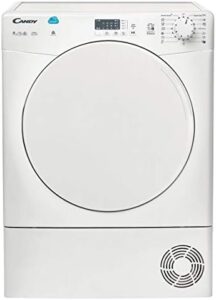 Asciugatrice Candy CS C9LF-S con carica frontale 9kg, design bianco elegante e moderna tecnologia per il massimo comfort.