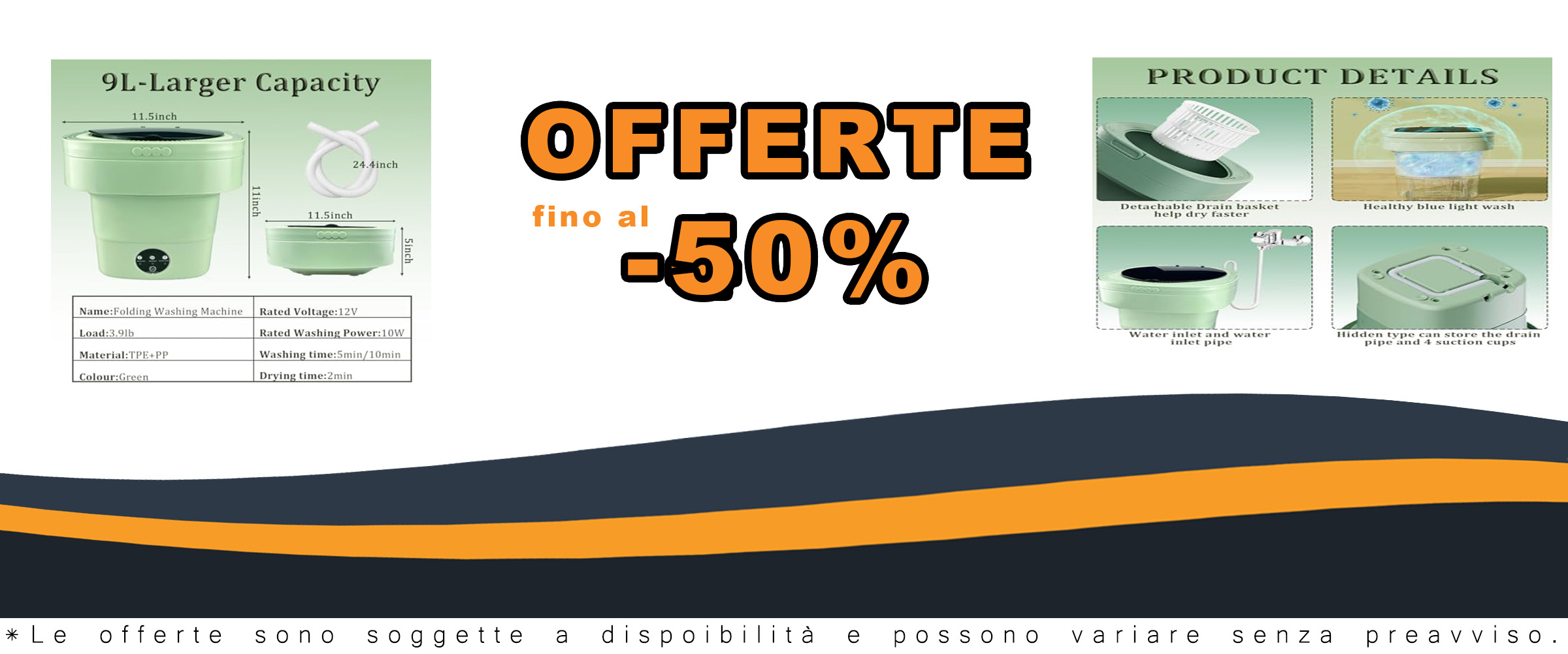 Lavatrice portatile pieghevole da 9 litri con centrifuga, perfetta per biancheria intima e vestiti per bambini