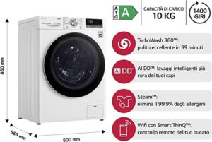 LG F4WV710S1E Lavatrice a Carica Frontale 10.5 Kg con Wi-Fi, Intelligenza Artificiale AI DD e Funzione Vapore Igienizzante