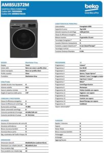 Lavatrice Beko AMBSU372M 7kg Slim, Classe A, con funzione a vapore e tecnologia EnergySpin™  