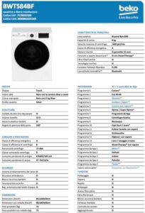 Beko BWT584BF Lavatrice con filtro microplastiche e funzione SteamCure, display touch e motore inverter