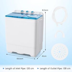 Relax4Life Mini Lavatrice con Centrifuga, perfetta per spazi ridotti come dormitori e camper, con capacità di lavaggio 6,5 kg e centrifuga 2 kg.