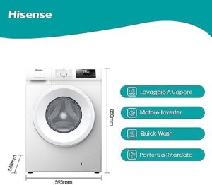 Lavatrice Hisense WFQP801419VM a carica frontale 8 Kg, 1400 rpm, con funzione vapore e programma rapido